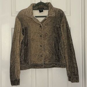 Territories Faded Faux Denim Jean Jacket with Paisley Pattern • Size M